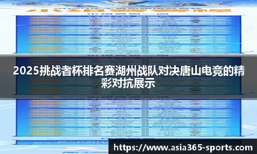 2025挑战者杯排名赛湖州战队对决唐山电竞的精彩对抗展示